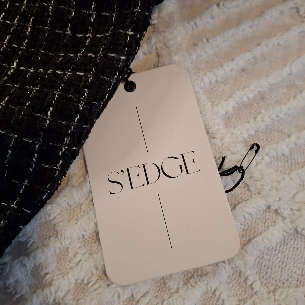 S'edge Womens Size Large Black White Tweed‎ Puff Sleeve Mini Dress NWT